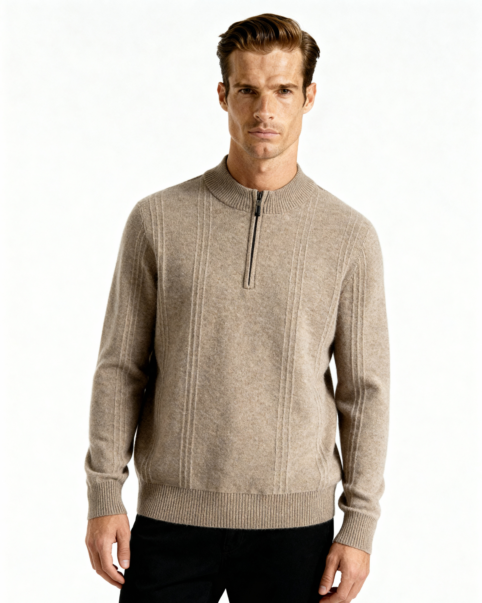 100% Cashmere Ribbed Half Zip